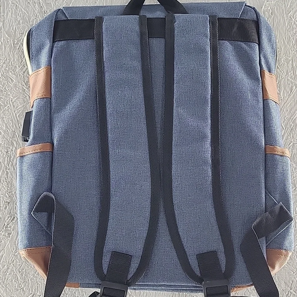 Stylish Blue and Brown Backpack Vintage Style NWOT